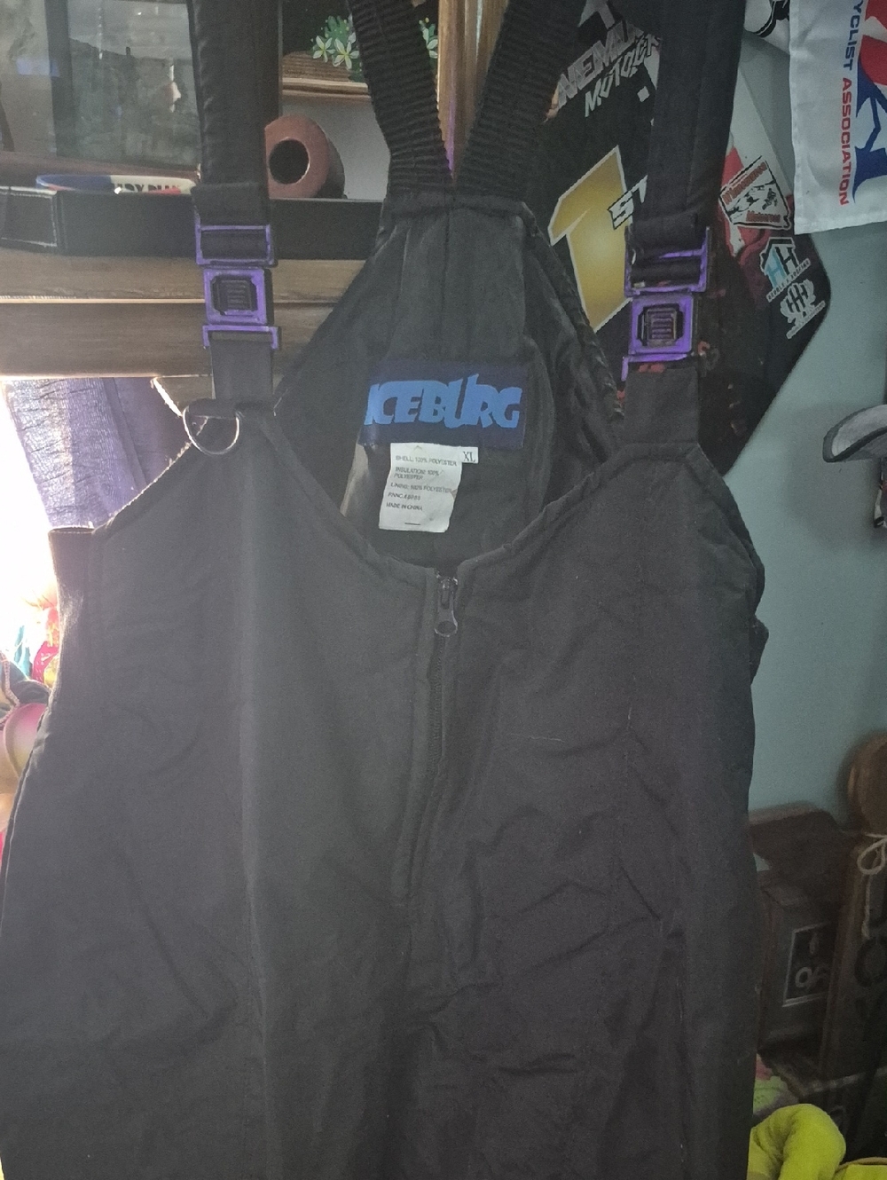 Iceberg Black Ski Bib Overalls with Purple Buckles